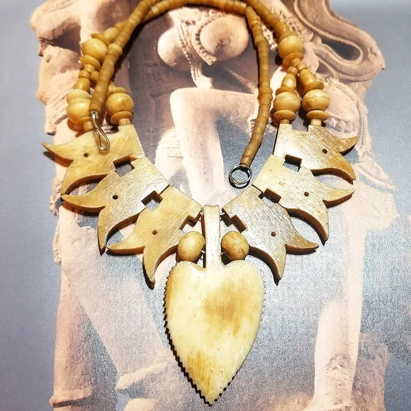 Antiq African Tribal ADINKRA Symbol Hand Carved Bone Necklace - Picture 7 of 8